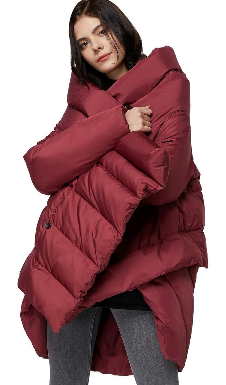 Orolay Red Down Puffer Wrap Cloak Coat One Size